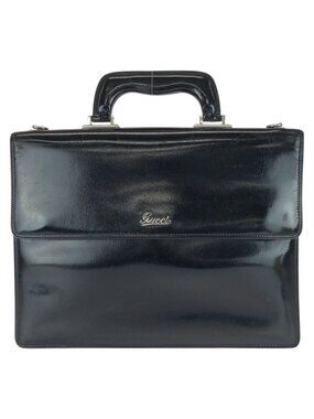 Gucci Vintage Black Silver Leather Business Briefcase
